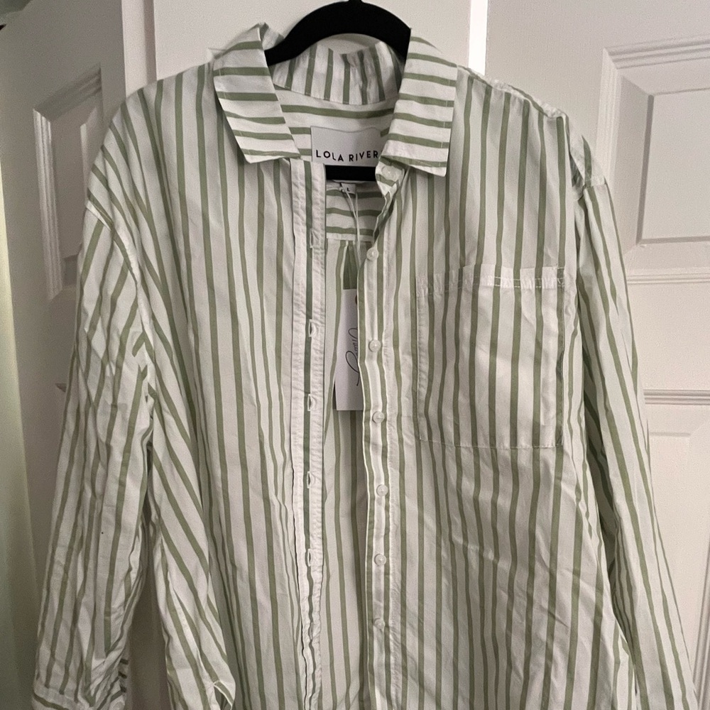 Lola River Cotton Button Down Striped Shirt